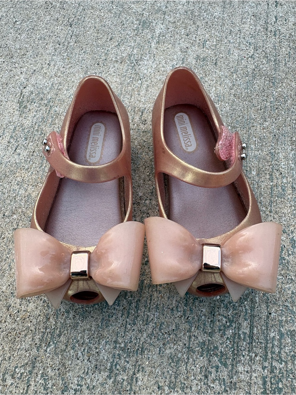 Mini Melissa Metallic Rose Gold Mary Jane Shoes with Bow